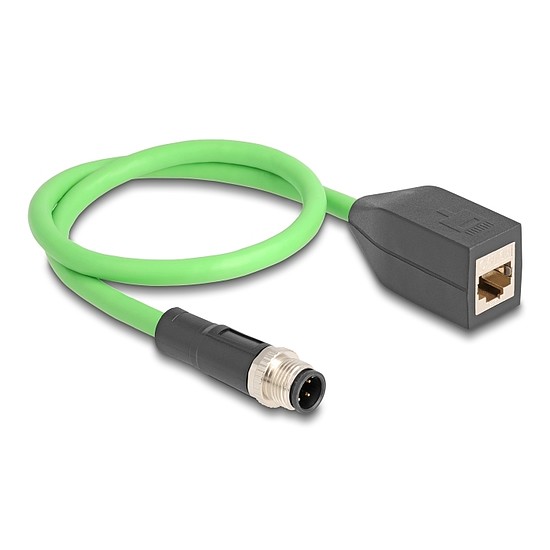 Delock Kábel M12 D kódolt 4 tűs apa - RJ45 anya PUR (TPU) 0,5 m