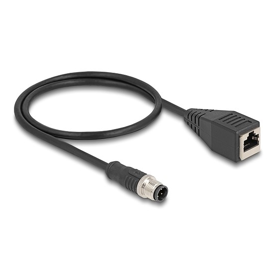 Delock Kábel M12 D kódolt 4 tűs apa - RJ45 anya PVC 0,5 m