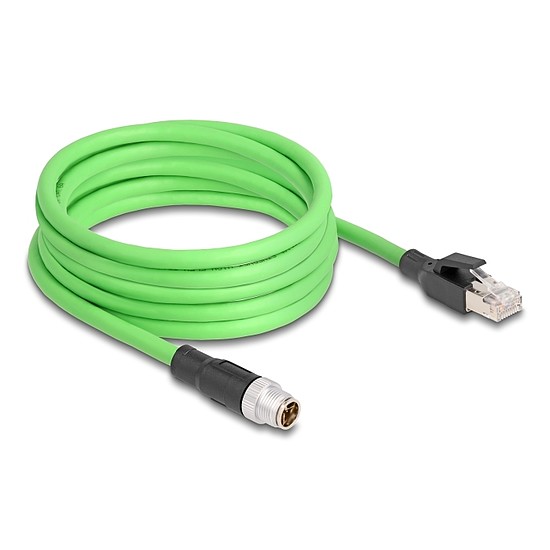 Delock Kábel M12 X kódolt 8 tűs apa - RJ45 apa PUR (TPU) 5 m