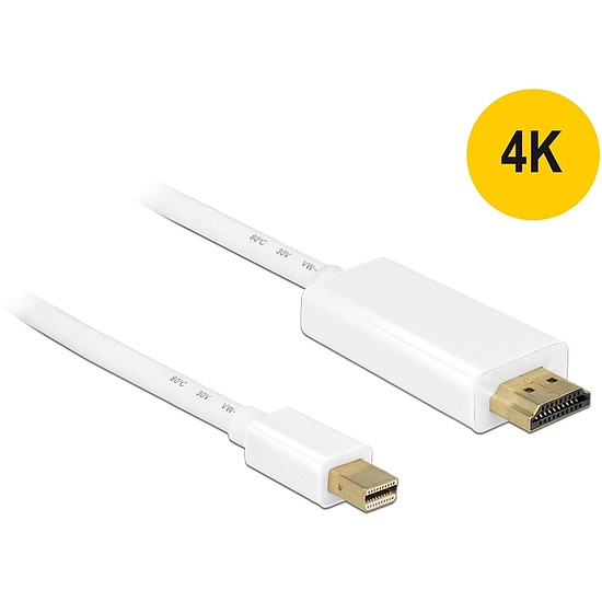 Delock Kábel mini Displayport 1.1 dugó - High Speed HDMI A dugó 4K 1 m, aranyozott, fehér (83706)