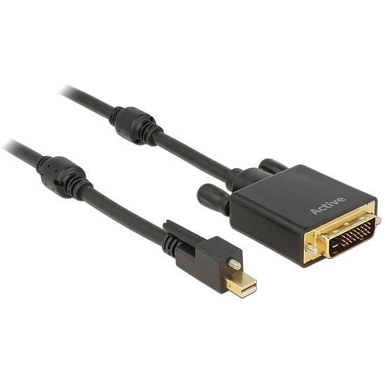 Delock Kábel mini Displayport 1.2-dugós csatlakozó csavarral > DVI-csatlakozódugó 4K aktív fekete 2m (83726)