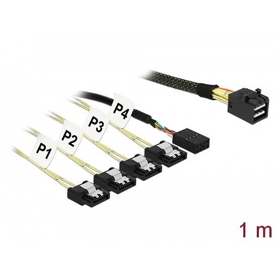 Delock Kabel Mini SAS HD SFF-8643 > 4 x SATA 7 Pin + Sideband 1 m Metall (85732)