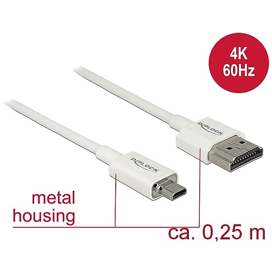 Delock Kábel Nagysebességű HDMI Ethernettel - HDMI-A-csatlakozódugó > HDMI Micro-D-csatlakozódugó, 3 (85147)