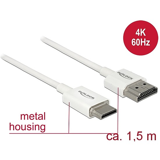 Delock Kábel Nagysebességű HDMI Ethernettel - HDMI-A-csatlakozódugó > HDMI Mini-C-csatlakozódugó, 3D (85143)