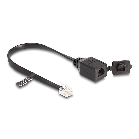 Delock Kábel RJ12 apa - RJ12 anya védő fedéllel 20 cm, fekete