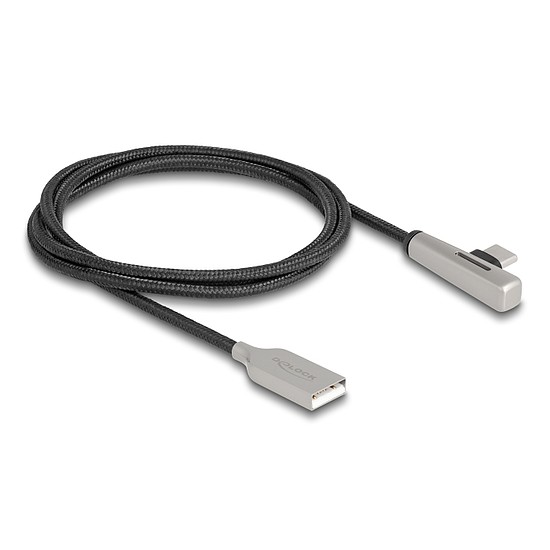 Delock Kábel USB 2.0 A-típusú apa - USB Type-C apa hajlított, LED fénnyel és gyors töltő funkcióval 60 W 1 m