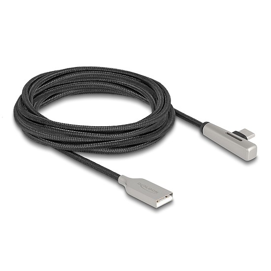 Delock Kábel USB 2.0 A-típusú apa - USB Type-C apa hajlított, LED fénnyel és gyors töltő funkcióval 60 W 3 m
