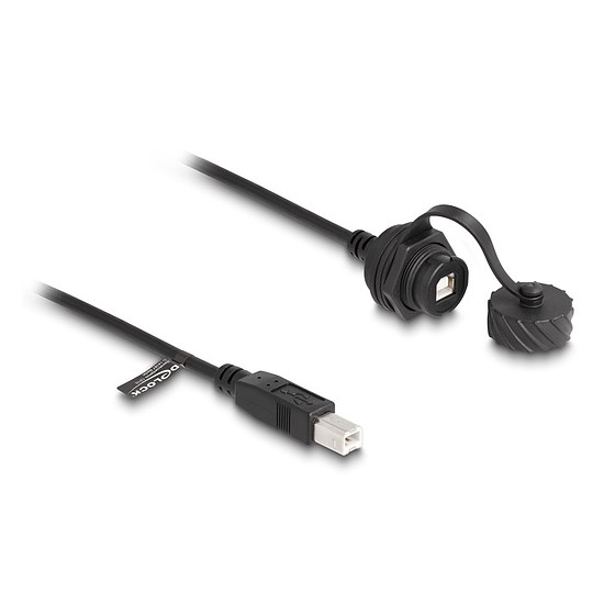 Delock Kábel USB 2.0 B-típusú apa USB 2.0 B-típusú anya installálásra IP68 por és víz elleni védő bajonettzá kalappal fekete, 1 m