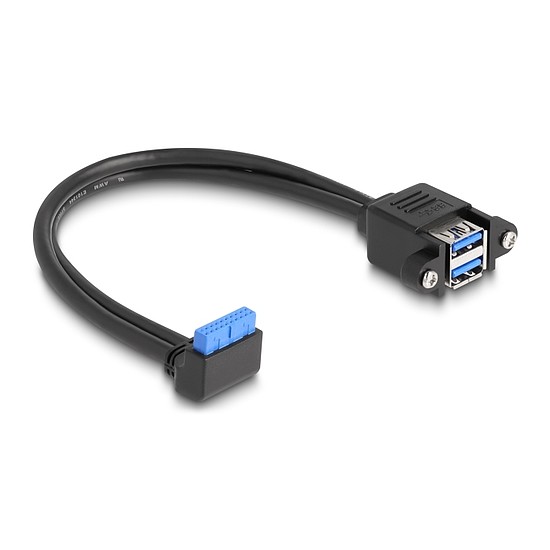 Delock Kábel USB 5 Gbps tűfejes anya 90 -ban hajlított végződéssel és 2 db.-os beépített USB 5 Gbps A-típusú anya végződéssel 50 cm