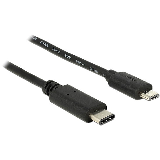 Delock Kábel USB C típus 2.0 dugó > USB 2.0 Micro-B típusú dugó 1 m fekete (83602)