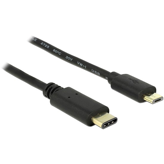Delock Kábel USB Type-C 2.0 dugó > USB 2.0 Micro-B típusú dugó 2,0 m fekete (83334)