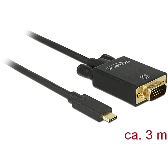 Delock Kábel USB Type-C csatlakozódugóval > VGA csatlakozódugóval (DP váltakozó mód) Full HD 1080p, (85263)