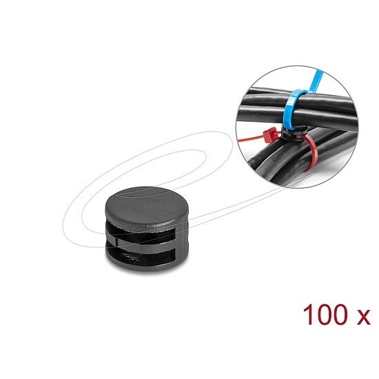 Delock Kábelkötegelő rögzítő csatolója átmérő 12 x magasság 8 mm 90 -ban csavarható fekete 100 db.