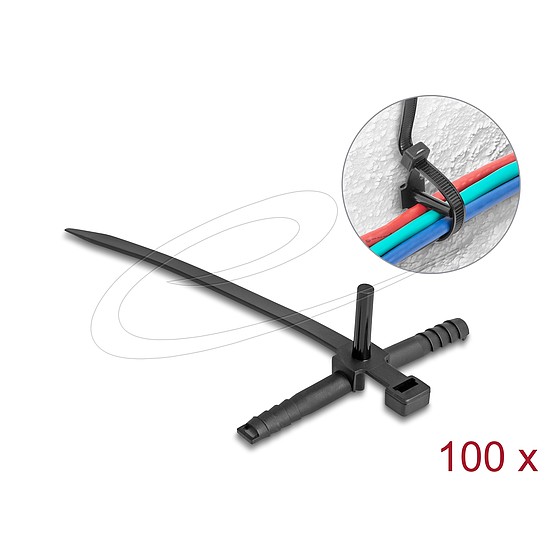 Delock Kábelkötegelő tiplivel Hx 150 x Sz 7,0 mm fekete 100 db.