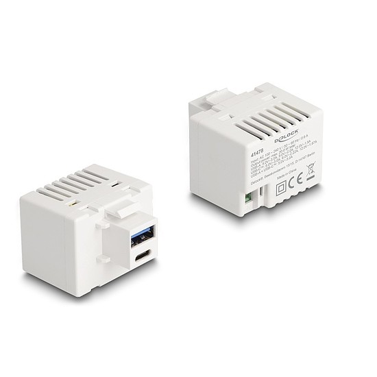 Delock Keystone Modul A-típusú USB-vel és USB Type-C töltő porttal PD 20 W fehér