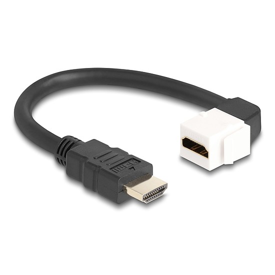 Delock Keystone modul HDMI kábel apa - anya 90 -ban hajlított 8K 60 Hz 20 cm, fekete