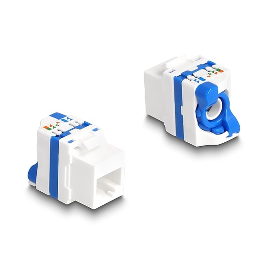 Delock Keystone Modul RJ45 anya - LSA Cat.6A eszköz nélkül beszerelhető, valamint rendelkezik kék elcsavarható zárral