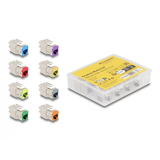 Delock Keystone Modul RJ45 anya - LSA Cat.6A eszközmentes beépítésű színes 8 db-os szett