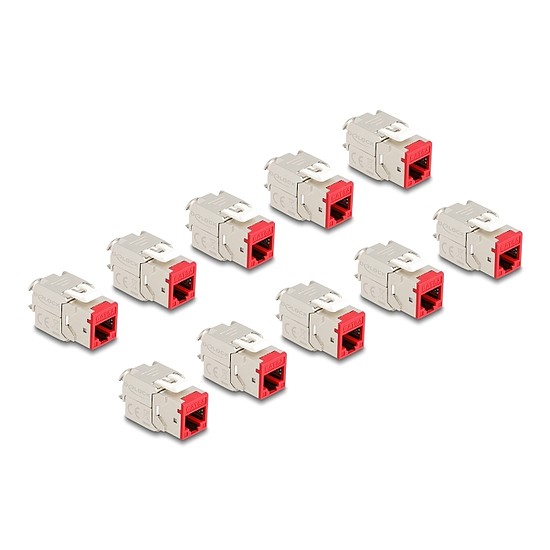 Delock Keystone Modul RJ45 anya - LSA Cat.6A eszközmentes piros 10 db-os szett