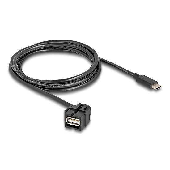 Delock Keystone modul, USB 2.0 A-anya > USB Type-C apa 250 , kábellel 1,5 m