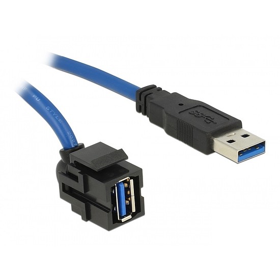 Delock Keystone modul, USB 3.0 A-csatlakozóhüvely 250 > USB 3.0 A-csatlakozódugó, 1,5 m kábellel