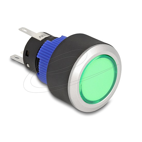 Delock Kiálló nyomógomb installációhoz 22 mm 5 db. forrasztott csatlakozó működtetővel lapos, műanyag zöld LED világítás