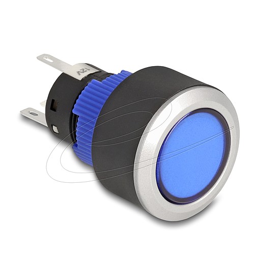 Delock Kiálló nyomógomb installációhoz 22 mm 5 db. forrasztott csatlakozó működtetővel lapos, műanyag kék LED világítás