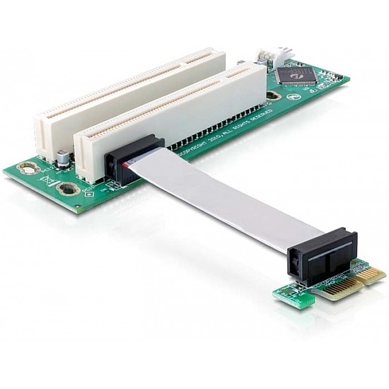 Delock kiemelő kártya PCI Express x1 > 2x PCI 32Bit 5 V, flexibilis kábellel, 9 cm, balos (41341)