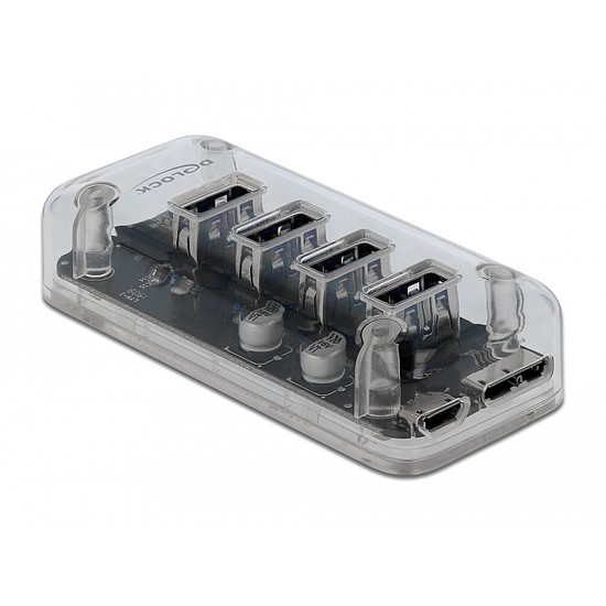 Delock Külső 3.0 USB hub 4 porttal, átlátszó (64087)