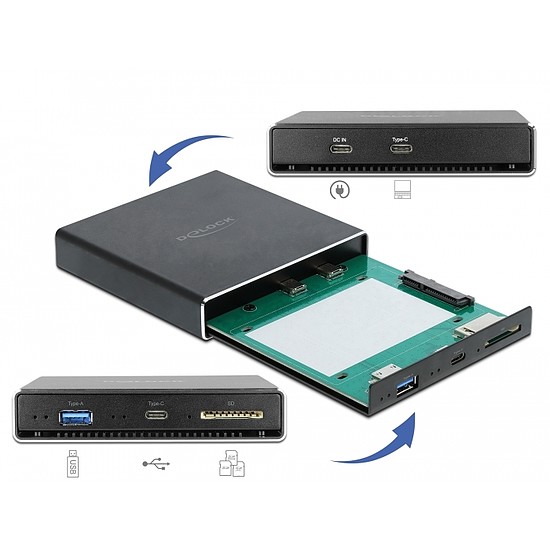 Delock Külső ház 2.5 SATA HDD / SSD-hez további USB Type-C és A-típusú USB portokkal, valamint SD (42618)