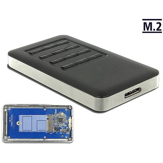 Delock Külso ház M.2 B kulcsmodul 42 mm SSD-hez > USB 3.0 Micro B-típusú anya titkosítás funkcióval (42594)