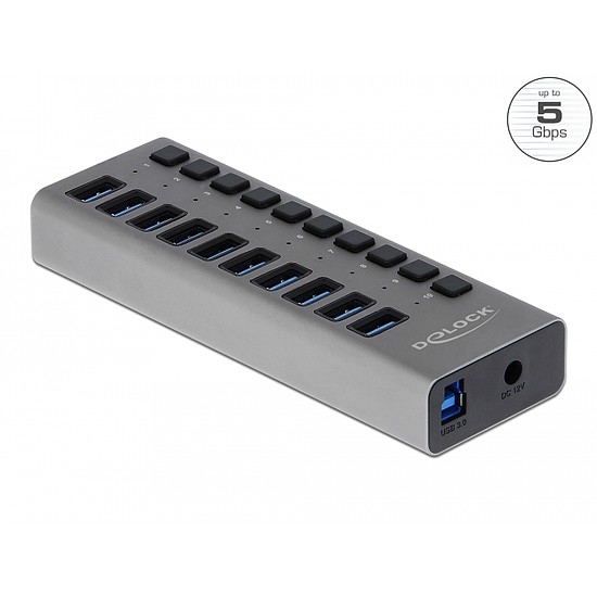 Delock Külso SuperSpeed USB hub 10 bemenettel és kapcsolóval (63670)