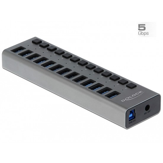 Delock Külső SuperSpeed USB hub 13 bemenettel és kapcsolóval (63738)