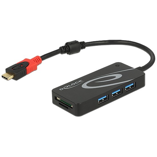 Delock Külso, USB 3.1-es, 1. generációs elosztó, USB Type-C > 3 x USB A-típusú + két nyílással rend (62900)