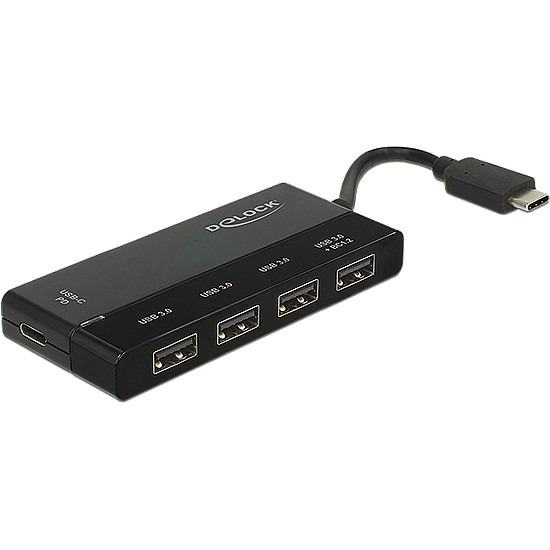 Delock Külso, USB 3.1 Gen 1 elosztó, USB Type-C > 4 x USB A-típusú + 1 x USB Type-C PD (62793)