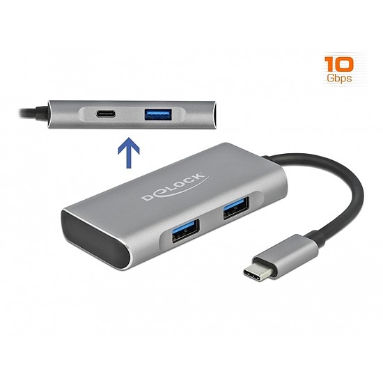 Delock Külső USB 3.2 Gen 2 USB Type-C hub 3 A-típusú és 1 USB Type-C csatlakozó felülettel (63261)