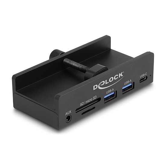 Delock Külső USB 5 Gbps 3 Port Hubon keresztül 2 x A-típusú USB, 1 x USB Type-C -k és 2 bemenetes kártyaolvasó záró csavarmenettel