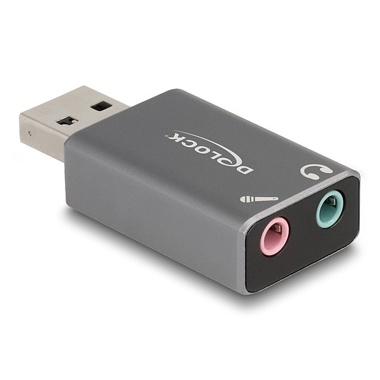 Delock Külső USB hangkártya 2 x 3,5 mm-es sztereo jack Plug & Play audio adapterrel személyi számítógépekhez, laptopokhoz és Mac rendszerekhez