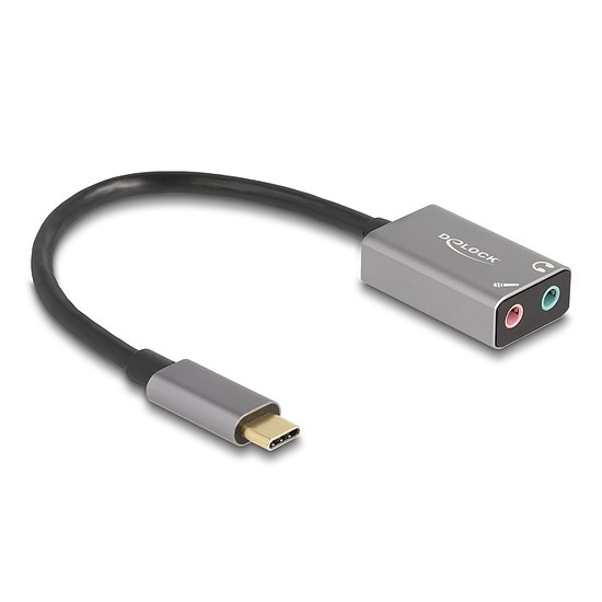 Delock Külső USB Type-C csatlakozójú hangkártya 2 x 3,5 mm sztereo jack Plug & Play audio adapterrel