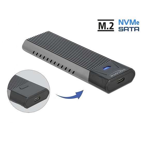 Delock Külső USB Type-C kombinált ház M.2 NVMe PCIe vagy SATA SSD eszközhöz - szerszám mentes (42638)