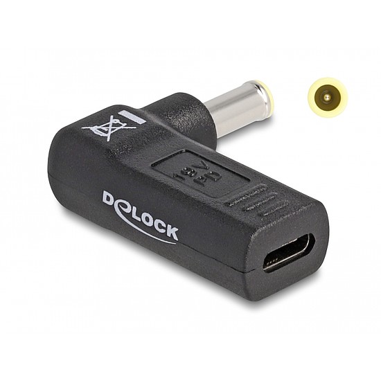 Delock Laptop töltőkábel adapter USB Type-C anya - Samsung 5,5 x 3,0 mm apa 90 fokban hajlított (60013)