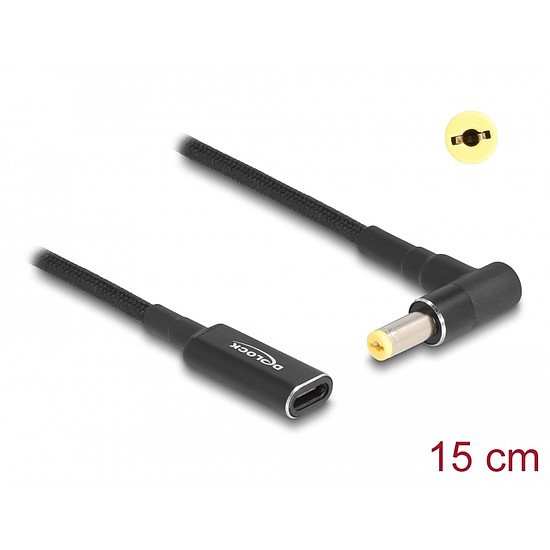 Delock Laptop töltőkábel adapterkábel USB Type-C anya - Acer 5,5 x 1,7 mm apa 90 fokban hajlított 15 cm (60038)