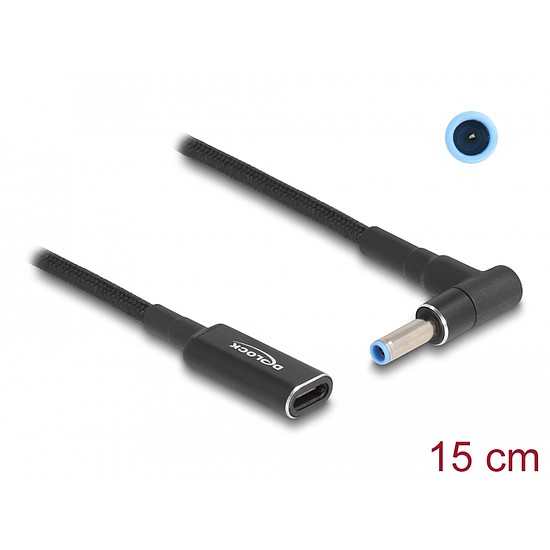 Delock Laptop töltőkábel adapterkábel USB Type-C anya - HP 4,5 x 3,0 mm apa 90 fokban hajlított 15 cm (60031)