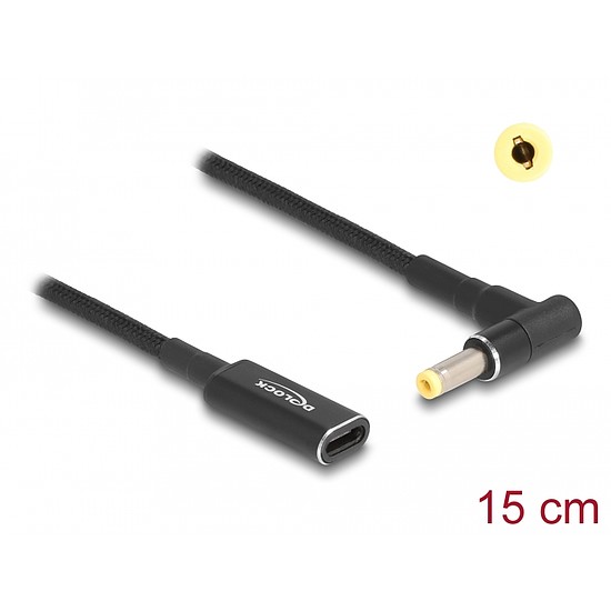 Delock Laptop töltőkábel adapterkábel USB Type-C anya - HP 4,8 x 1,7 mm apa 90 fokban hajlított 15 cm (60033)