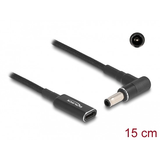 Delock Laptop töltőkábel adapterkábel USB Type-C anya - Samsung 5,5 x 3,0 mm apa 90 fokban hajlított 15 cm (60042)