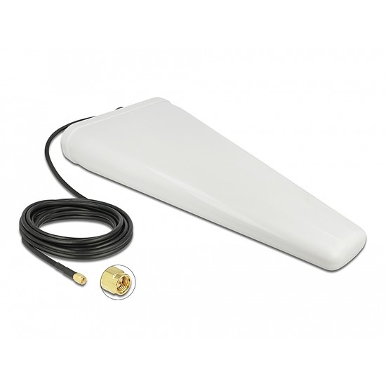 Delock LTE-antenna, SMA-csatlakozódugó, 9 - 11 dB kétirányú, csatlakozókábellel (RG-58, 5 m), fehér, (12002)