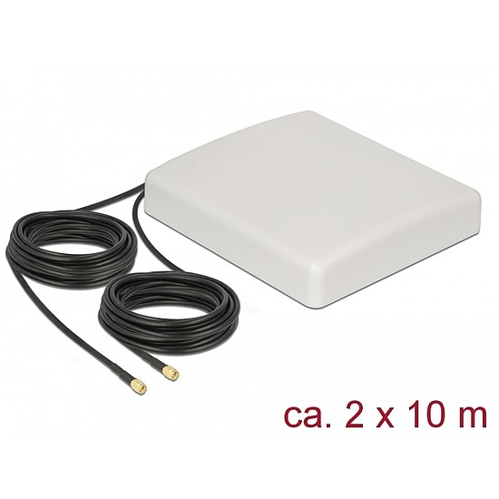 Delock LTE MIMO Antenna 2 x SMA Plug 8 dBi directional with connection cable RG-58 10 m white outdoo (89891)