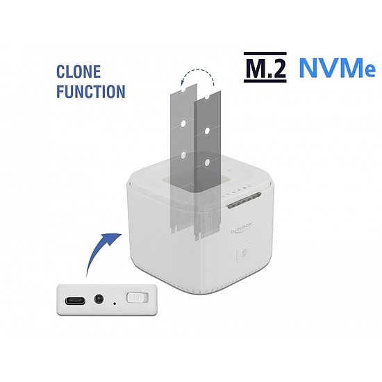 Delock M.2 dokkoló állomás 2 db. M.2 NVMe PCIe SSD-hez klón funkcióval (63331)