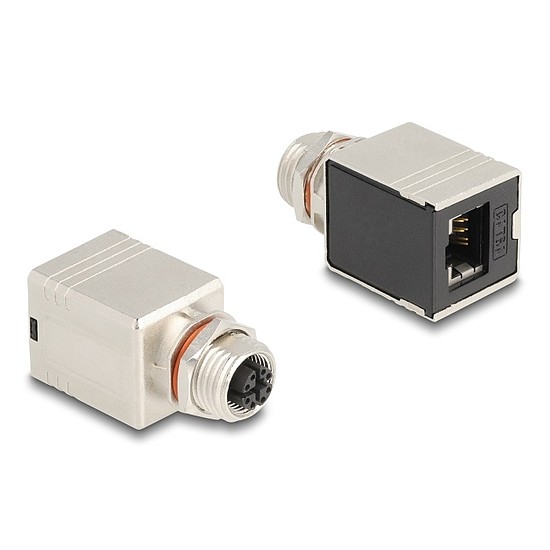 Delock M12 adapter X-kódú 8 tűs anya - RJ45 anya Cat.6A STP borított egyenes