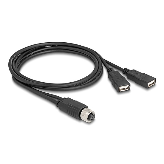 Delock M12 kábel A-kódú, 8 tűs anya- 2 x USB 2.0 A-típusú anya 1 m fekete